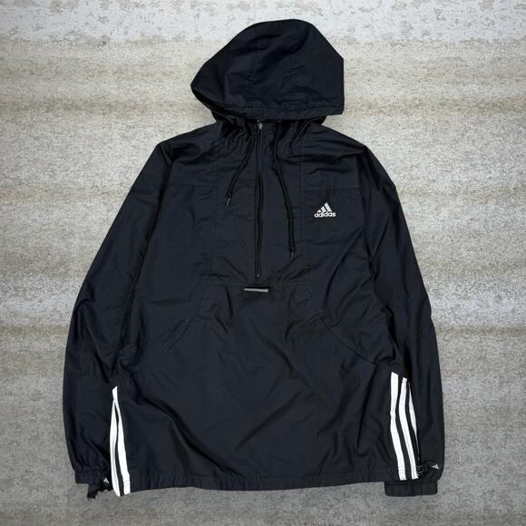 adidas Other - Vintage 90s Adidas Windbreaker Jacket Mens L Black White Stripes Polyester Zip
